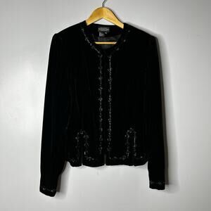 J Peterman Velvet Silk Embroidered Blazer Riding Jacket Womens 16 Dark Victorian